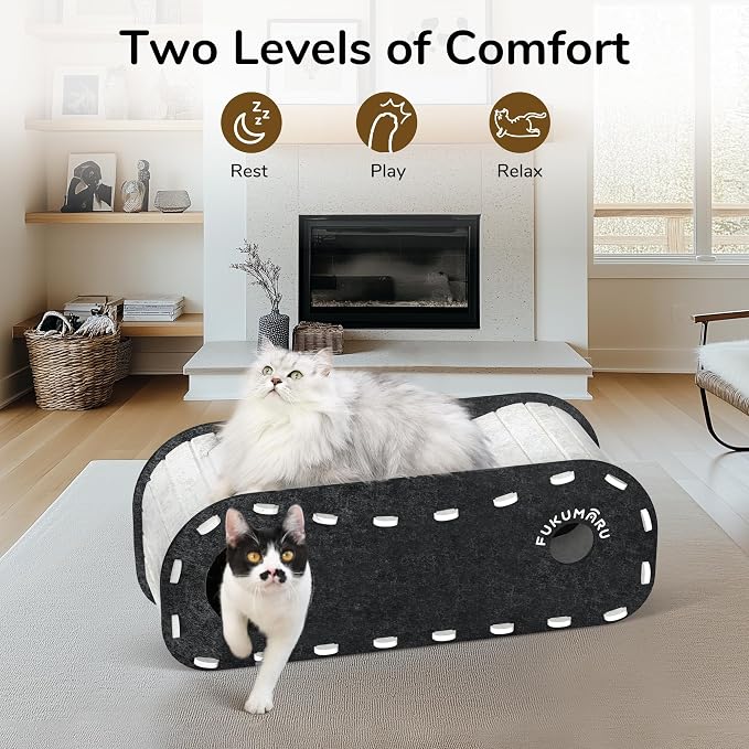 FUKUMARU Cat Beds for Indoor Pets 31.5 Inch, Extra Long Cozy Cat Bed Cave - Image 2