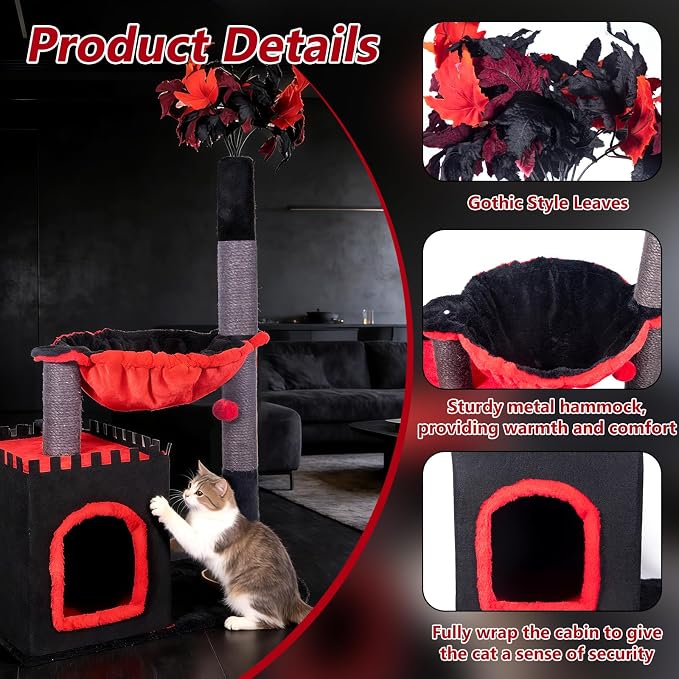 Cat Tree 38" Tower with Large Hammock, Scratching Post - Image 5