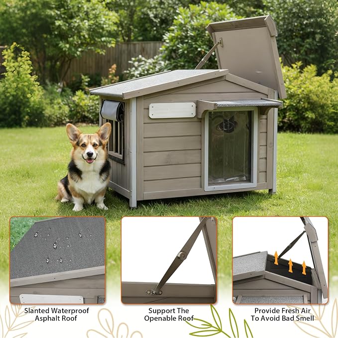 PetsCosset 30.1" L Large Dog House Outdoor & Indoor, Fir Wood Dog Kennel - Image 5