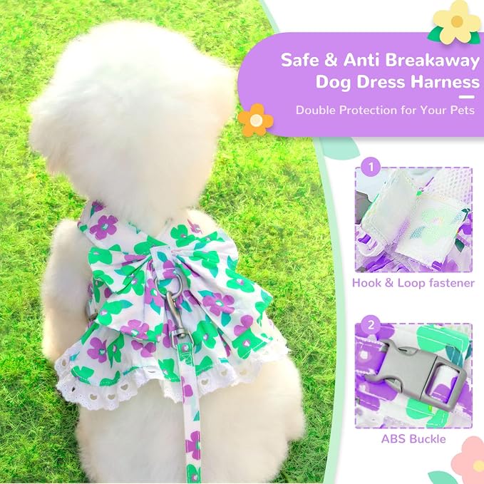 Dog Harness Dress Leash Set for Small Dog Summer Clothes Girl Female Puppy Cats - Image 3