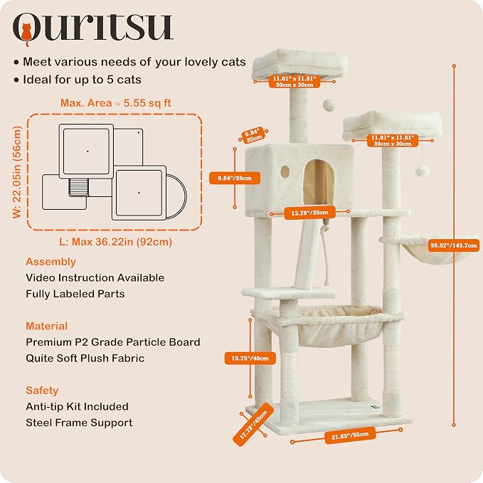 Ouritsu Cat Tree, 56 inch Tall Cat Tower - Image 6