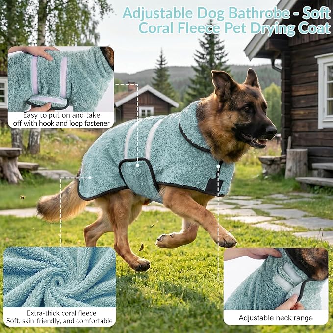 Dog Bathrobe, Super Absorbent for Small to Large Dogs, Light Green M - Image 4