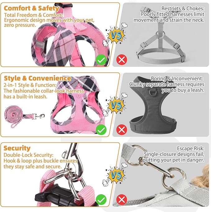 KOOLTAIL Small Dog Harness and Leash Set, Cute Pink Girl Puppy Harness - Image 5