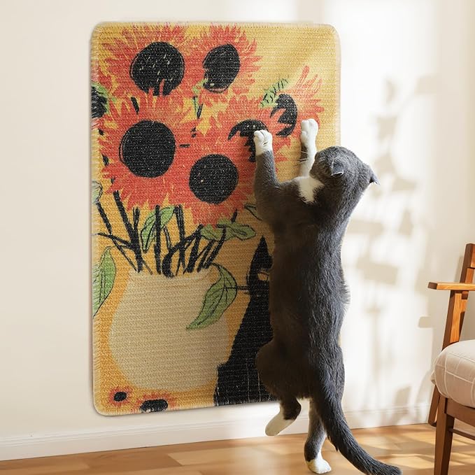 3-in-1 Sisal Cat Scratch Mat Sunflower 23.6x15.7'' Floor & Wall Cat Scratcher by Truvito