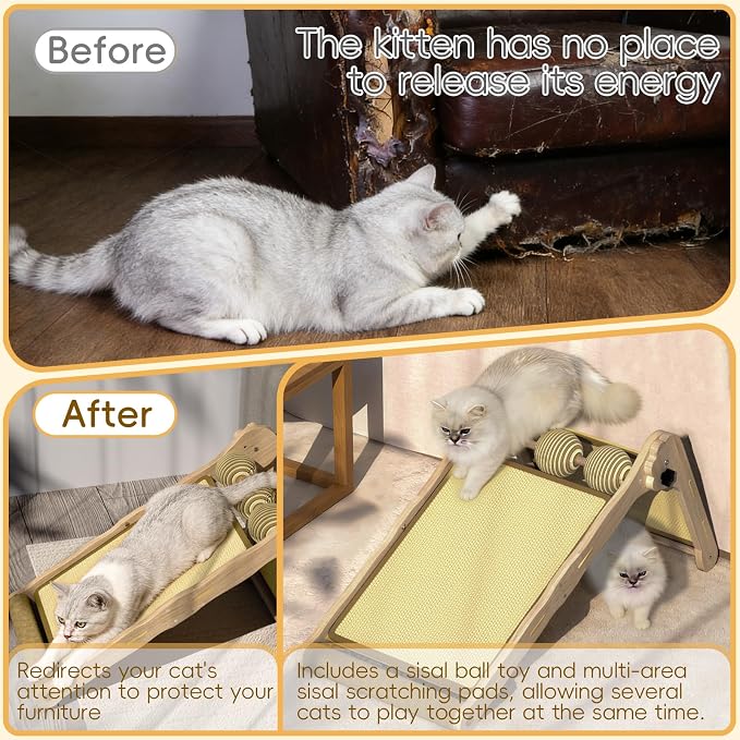 L-Shaped Cat Scratcher with Dual Sisal & Carpet Surfaces Reversible Vertical & - Image 4