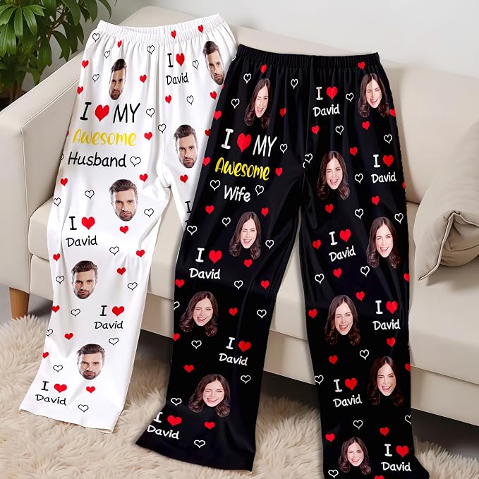Custom Pajama Pants for Women Men, Personalized 67 Name Photo PJ Family Six - Image 4