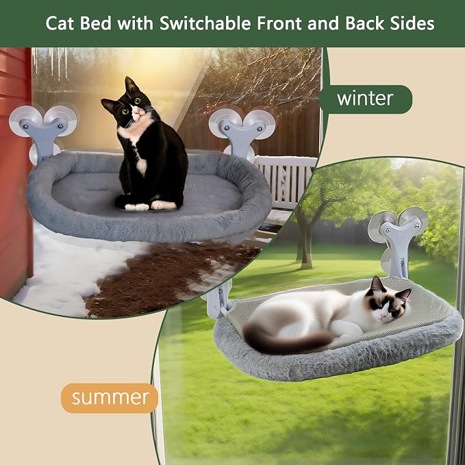 Cat Window Perch with 6 Strong Suction Cups, Mats That can be Switched Between - Image 3