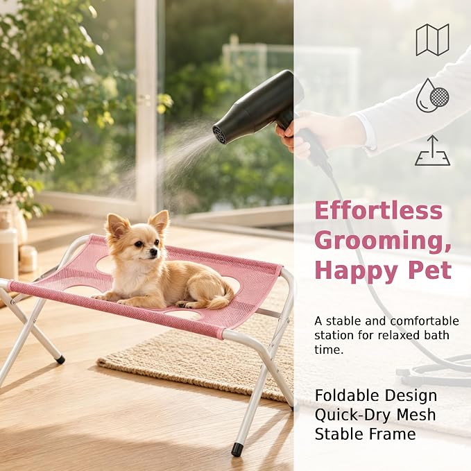 Grooming Pet Bath Stand Mesh Bathing Station, Pink - Image 2