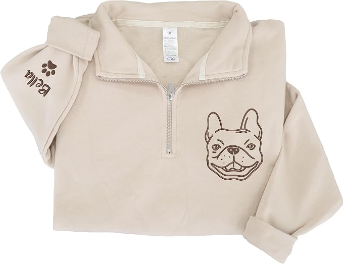Chillever Custom Pet Embroidered Quarter Zip Sweatshirt, Dog Portrait Face Shirt - Image 6