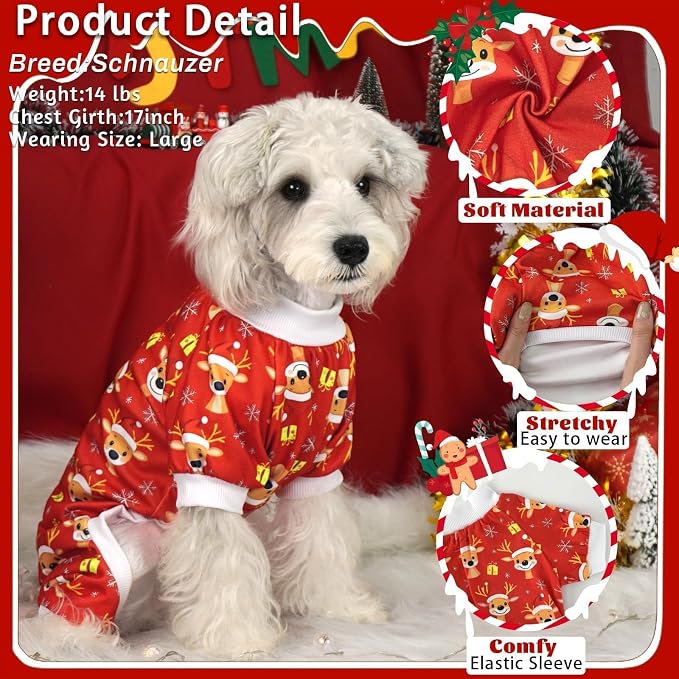 Xpudac 4 Pack Dog Christmas Pajamas Reindeer Puppy Clothes Cute Santa Claus Dog - Image 2