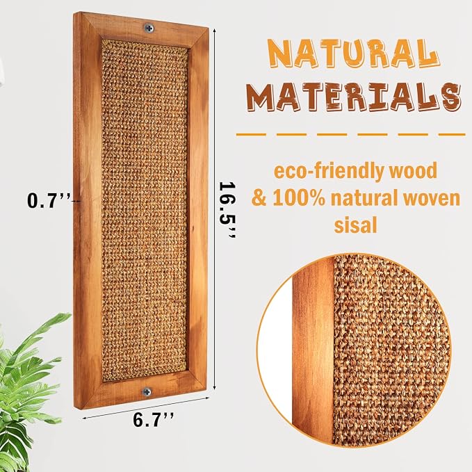 Cat Scratching Post, Wooden Sisal Cats Wall Scratcher, Floor or Wall Mounted - Image 3