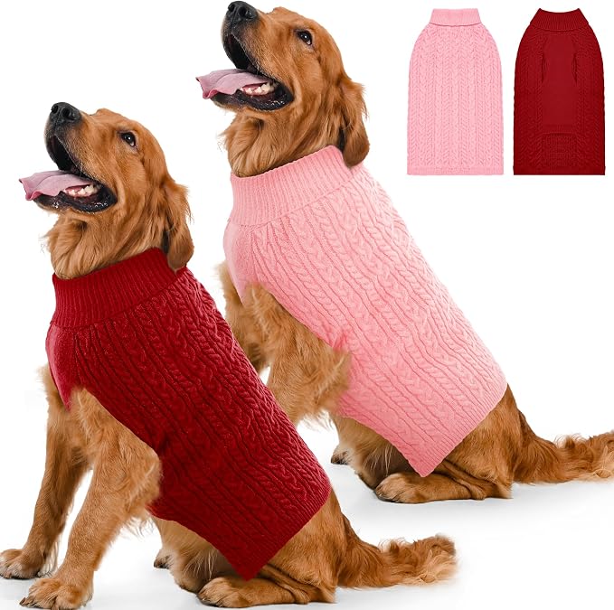 2 Pack Dog Sweaters for Large Dogs Winter Turtleneck Pullover Cable Knit Fleece by Unknown