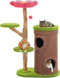 Wood Cat Tree with Flower Perch, 53.5" Modern Cat Tower w/Natural Solid Wood by MUTTROS