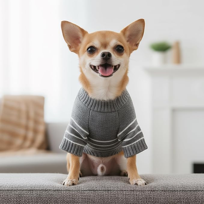 Dog Knitted Sweater with Wooden Buttons Cozy Pet Striped Winter Clothes - Image 6