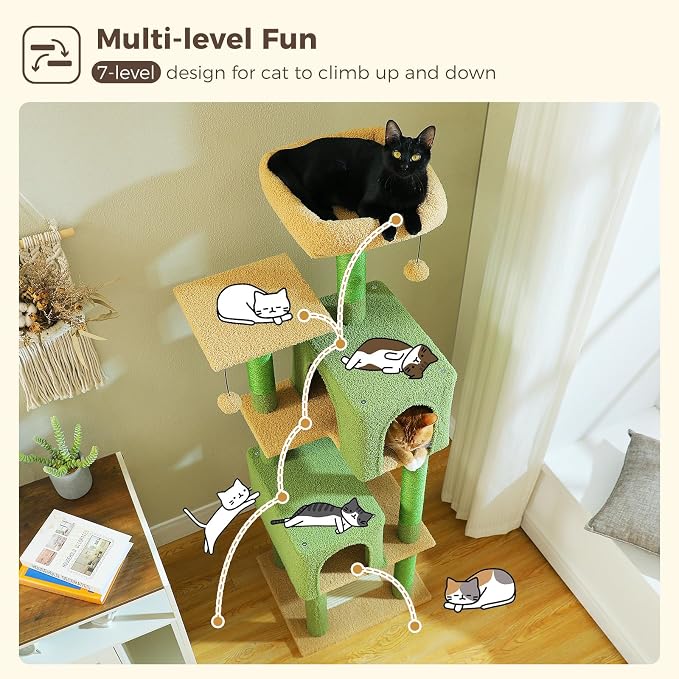 Cactus Cat Tree, 62-Inch Tall Multi-Level Cat Tower - Image 4