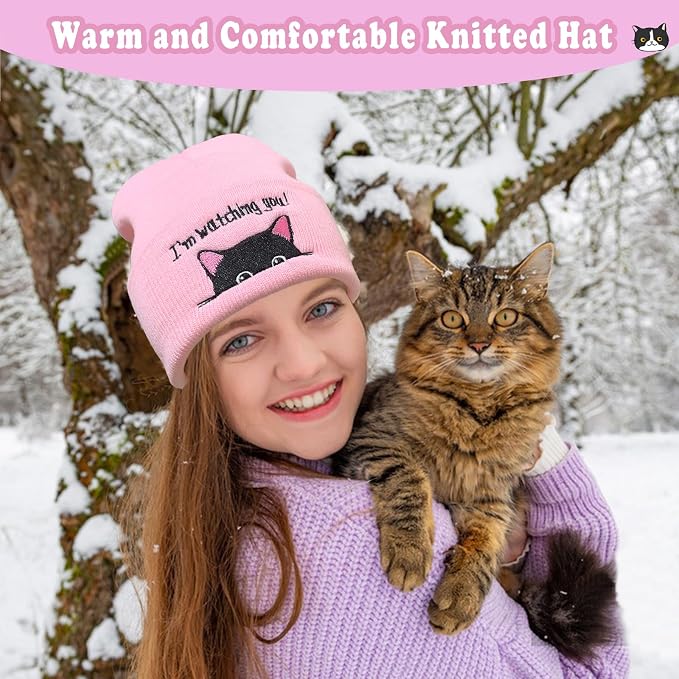 Women’s Cat Beanie, Cute Animal Knitted Hats Cat Lovers Gifts, Funny Christmas - Image 5