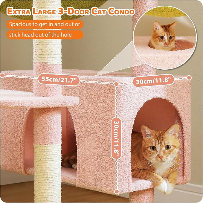 PAWZ Road Flower Cat Tree for Large Cats, 81 Inches Pink Tall Cat Tower - Image 6