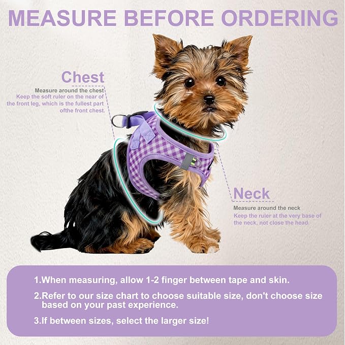 AIITLE Plaid Print Dog Harness Set – Lightweight, Reflective & Adjustable Vest - Image 7