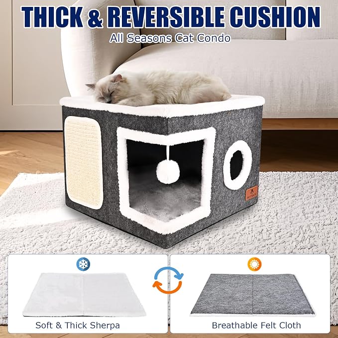 Felt Cat Cave Beds for Indoor Cats, Foldable Cat Hideaway - Image 4
