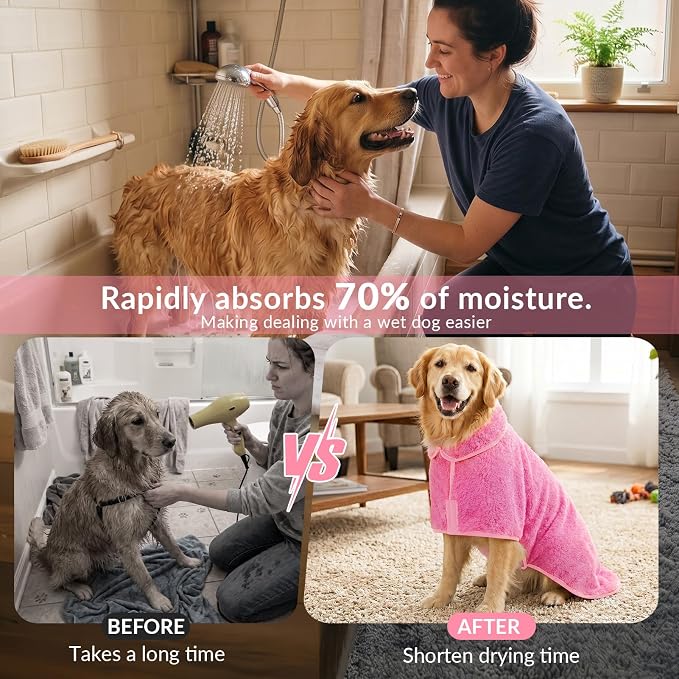 Dog Bathrobe, Super Absorbent for Small to Large Dogs, Rose Pink 2XL - Image 3