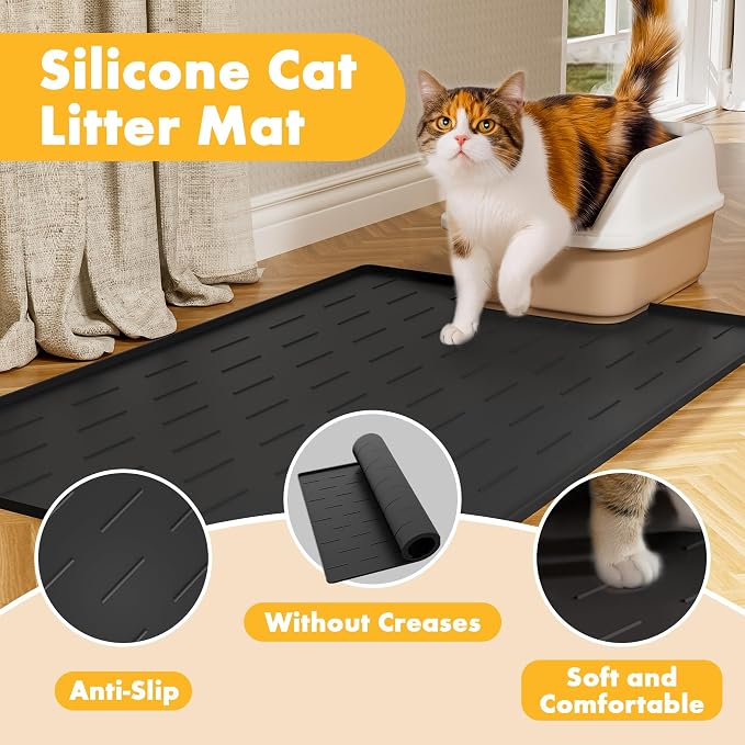 Pieviev Silicone Cat Litter Trapping Mat, Waterproof Kitty Litter Pads - Image 4