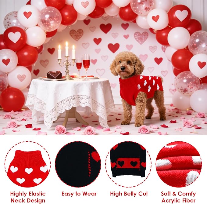 2 Pack Valentines Dog Sweater, Knit Pet Small Dog Sweater Holiday Valentine’s - Image 3