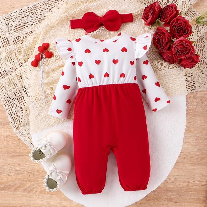 Baby Girl Clothes Newborn Romper Cute Cat Ruffled Long Sleeve Love Fall Winter - Image 4