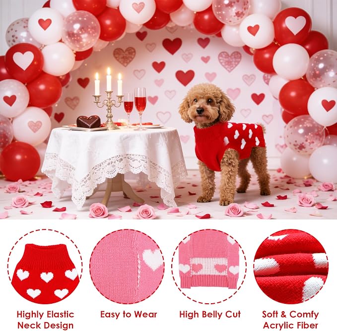 2 Pack Valentines Dog Sweater, Knit Pet Small Dog Sweater Holiday Valentine’s - Image 3