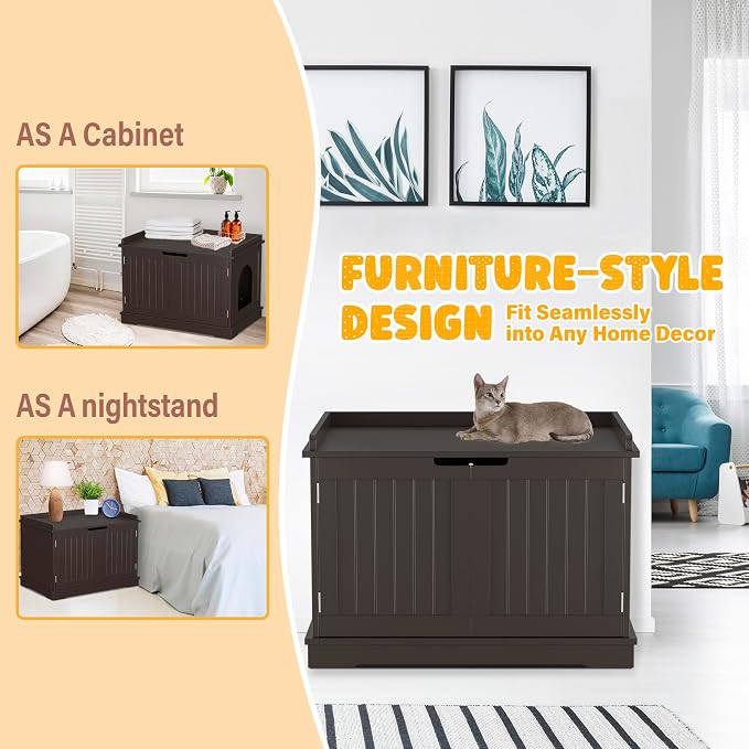 ZENY Cat Litter Box Enclosure Furniture Hidden, Wooden Cabinet - Image 2