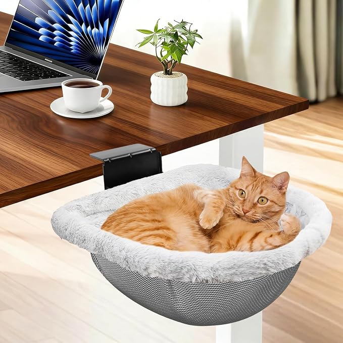 Stable Cat Desk Bed with Heavy-Duty Clamp | Sunken Hammock Design & Faux Rabbit by Unknown