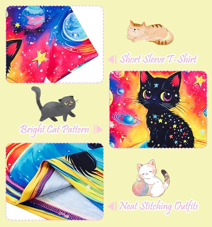 Funnycokid Girls Shirts Cat T Shirt Size 5-12 Clothes - Image 7