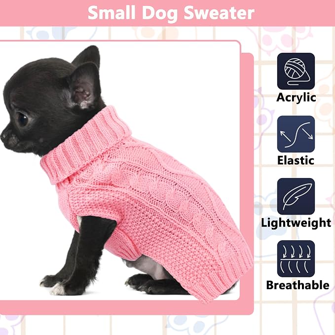 Dog Sweaters for Small Dogs Winter Dog Clothes Turtleneck Puppy Sweater Warm - Image 2
