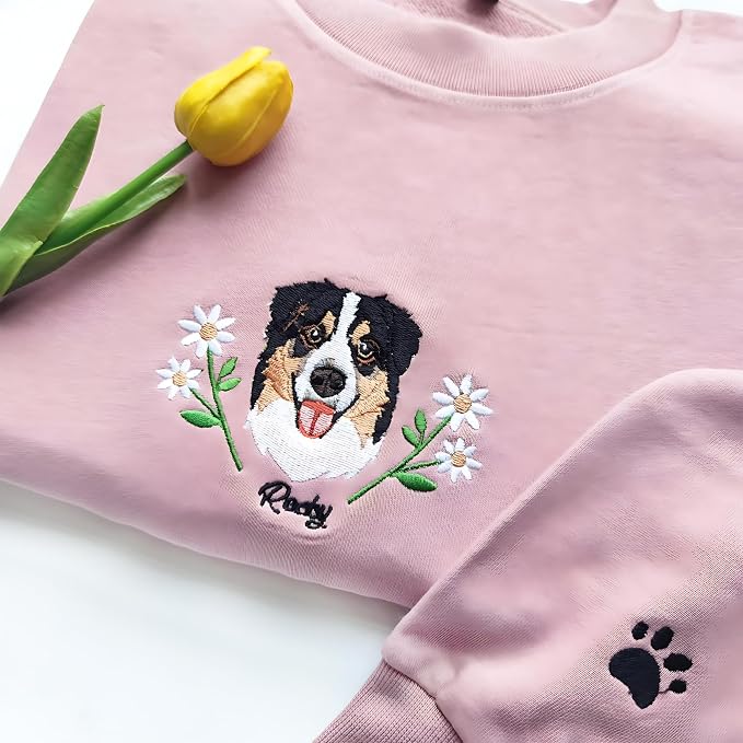 Personalized Dog Face Embroidered Sweatshirt Custom Pet Portrait From Photo - Image 2