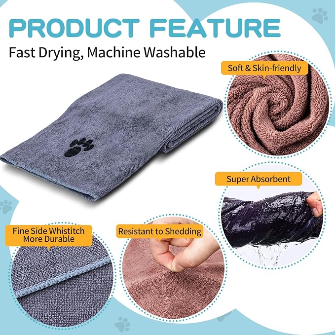 Microfiber Dog Towels 6 Pack, Perfect Shower & Bath Supplies for Dogs - Image 3