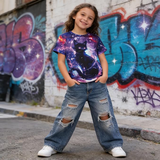 Funnycokid Girls Shirts Cat T Shirt Size 5-12 Clothes - Image 3