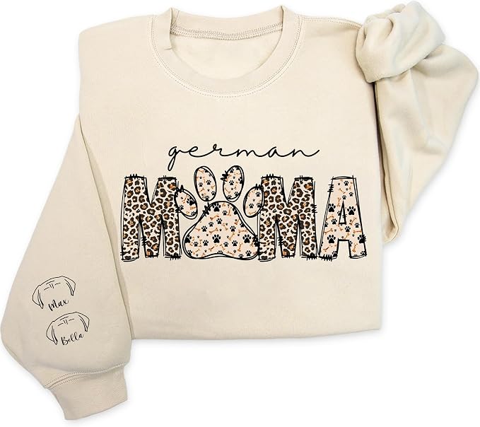 Personalized Dog Breed Mama Sweatshirt, Custom Paw Print Sweater, Cozy Pet by Unknown