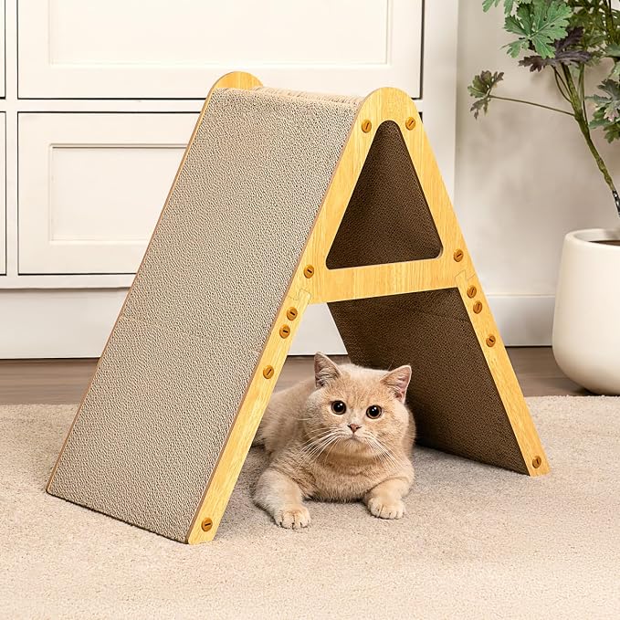 A-Frame Cat Scratchers for Indoor Cats, Wood Frame & Recycled Cardboard Scratch - Image 8
