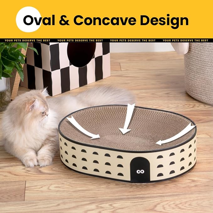 Oval Cat Scratcher Bed, 2-in-1 Cat Scratching Board, Natural Corrugated - Image 6