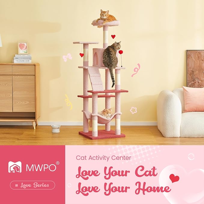 MWPO Cute Cat Tree, 63.8-Inch Pink Cat Tower - Image 2