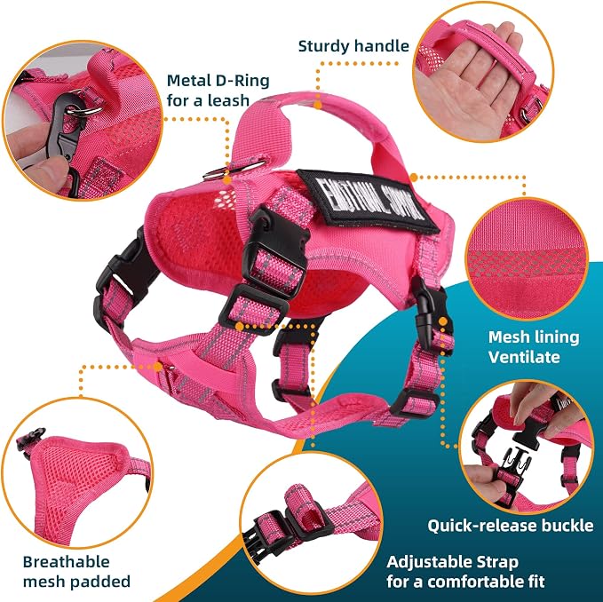 Tactical Cat Harness Pink for Walking Esacpe Proof, Adjustable Soft Mesh Large - Image 2
