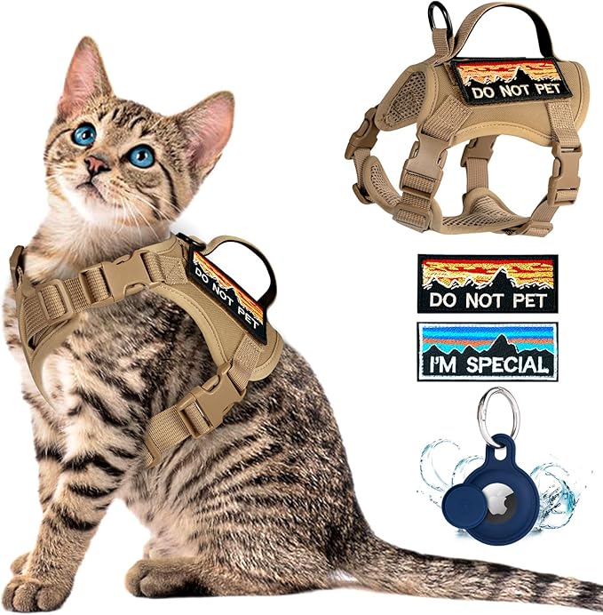 Tactical Cat Harness for Walking, Adjustable Escape Proof Pet Vest for Large Cat by nanappice