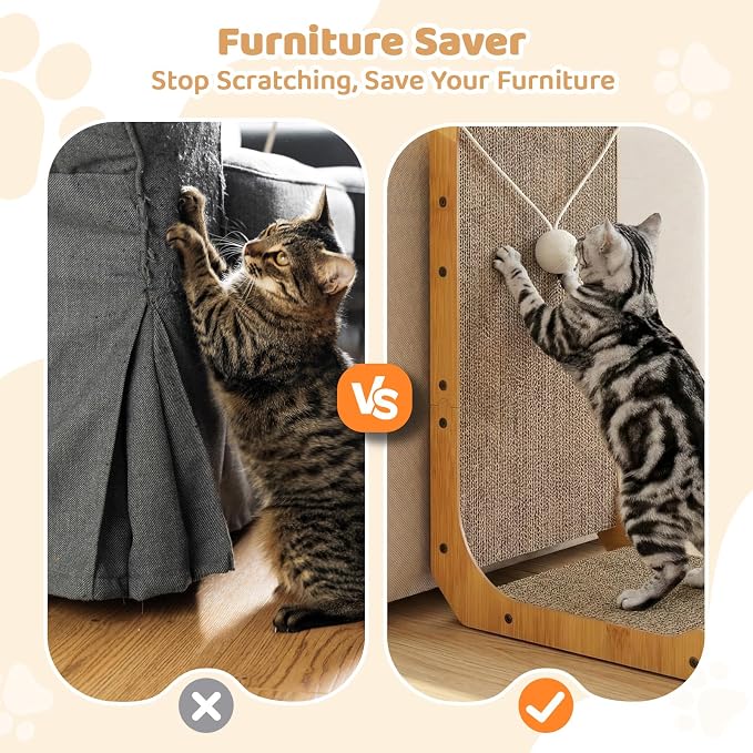 2-Pack Cat Scratching Board, 25.6'' Tall L-Shaped Cardboard Cat Scratcher - Image 4
