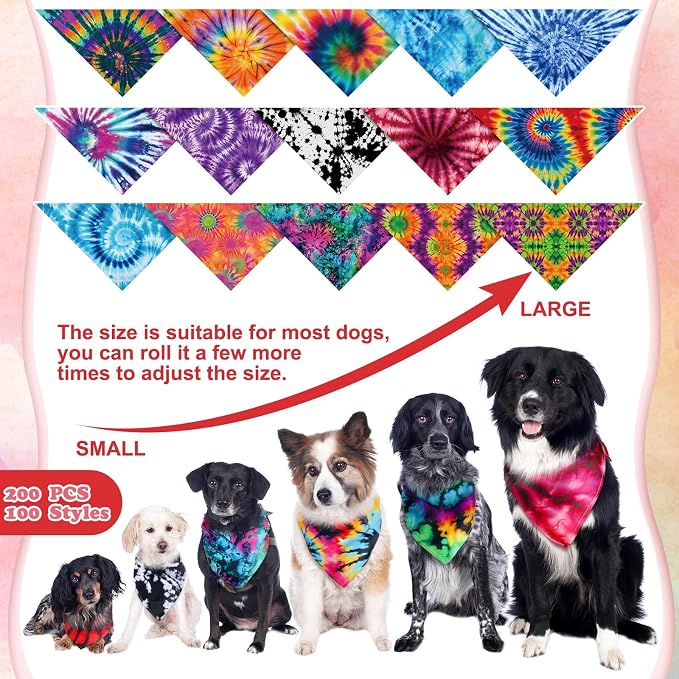 50 Pcs Tie Dye Dog Bandanas Bulk Pet Bibs Colorful Triangle Scarf Pet Bandanas - Image 3