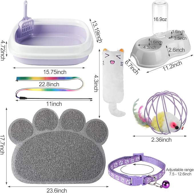 7 Pcs Small Cat Kitten Starter Kit Cat Litter Box - Image 2