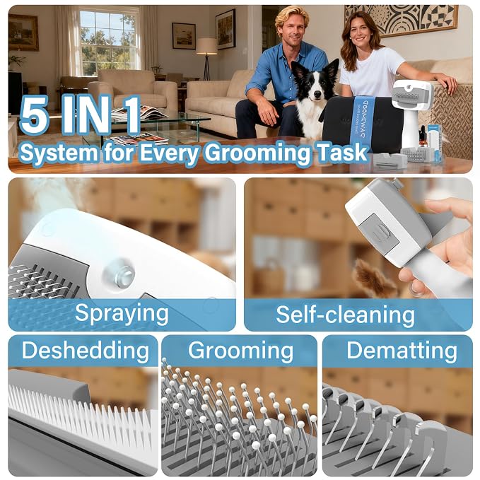 Pet Steam Brush for Dogs & Cats, 5-in-1 Self-Cleaning Dog Steam Brush - Image 3