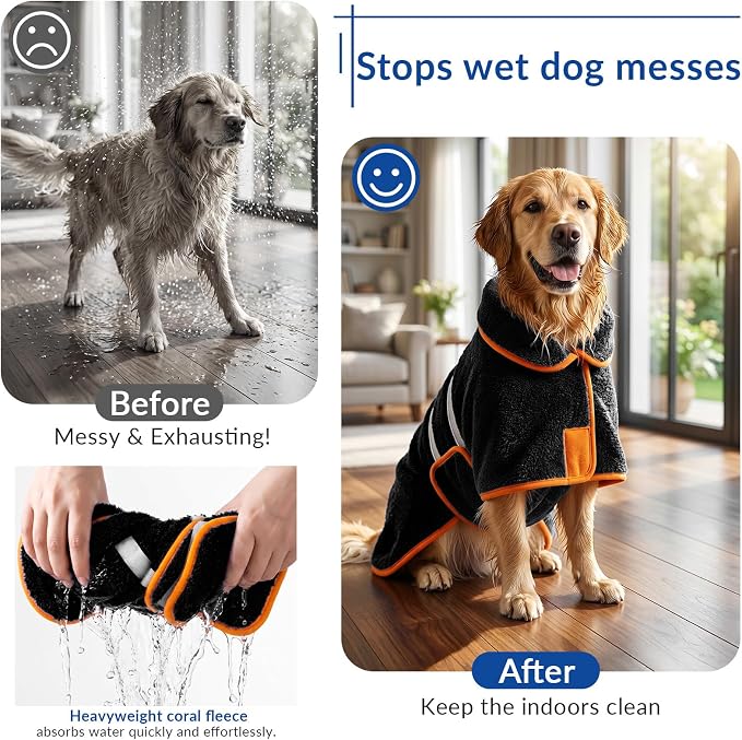 Bienbee Dog Bathrobe, Super Absorbent for Small to Large Dogs, Black 2XL - Image 2
