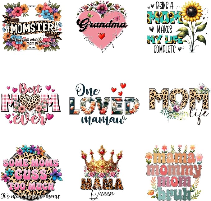 9pcs Mama Best Mom Ever Iron On Heat Transfer Stickers Ready to Press Vinyl by Amazingxy
