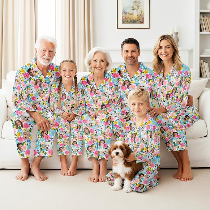 Artsadd Custom Pajamas for Women Men Family, Personalized Face Pjs Pajama Pants - Image 2