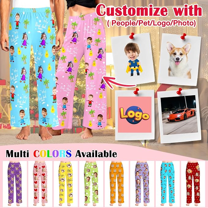 Custom Pajama Pants for Women Men, Personalized 67 Name Photo PJ Family Six - Image 4