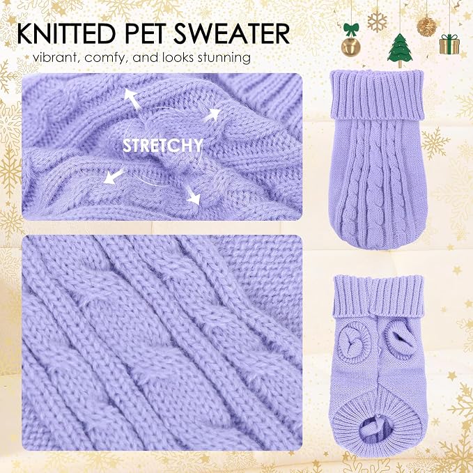 XS Dog Sweater, 2 Pieces Knitted Turtleneck Christmas Dog Sweaters Winter Dog - Image 5